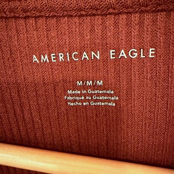 American Eagle Ribbed Button-Front Lettuce Hem Top – Rust Brown Size M Y2K 90's - Picture 5 of 9